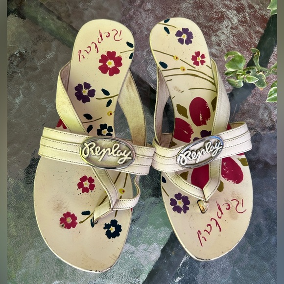 Replay | vintage white leather flower mules / flip flop sandals | size 6.5 - Picture 4 of 7
